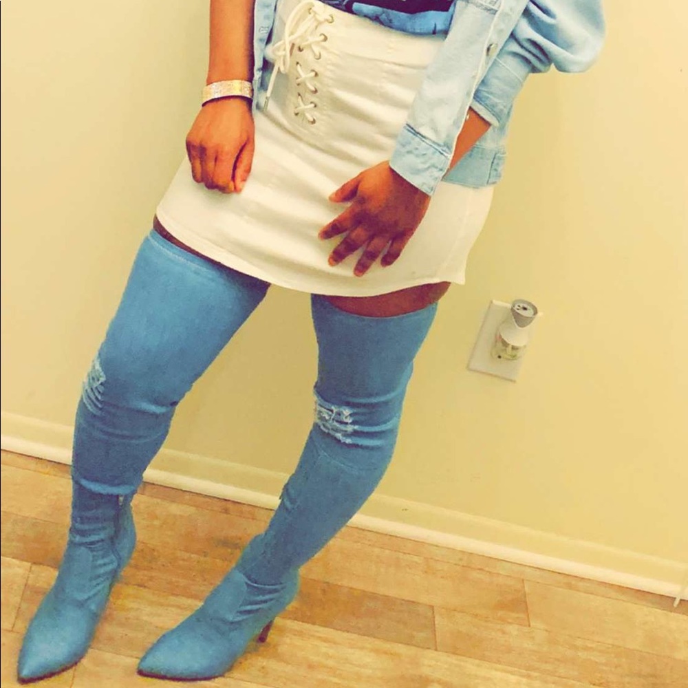 VERY CUTE blue jean thigh boot!